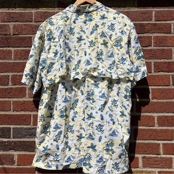 Columbia PFG Hawaiian Fishing Shirt Mens Size XL Short Sleeve Vented Yellow - Picture 7 of 9